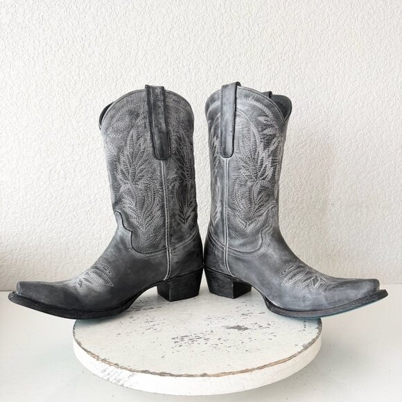 Lane SANDAGA Midi Womens Cowboy Boots 7.5 Cowgirl Western Black Gray Mid Calf - Picture 7 of 9